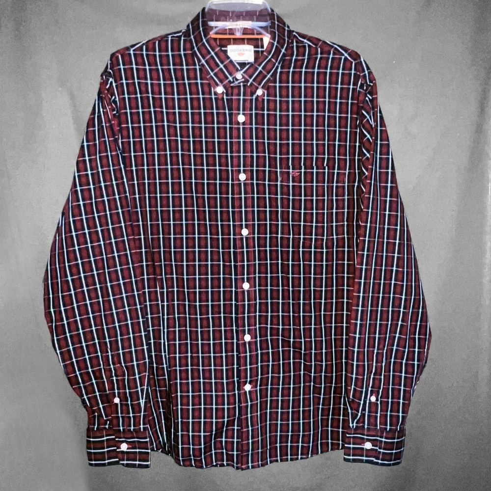 Dockers Navy Blue & Burgundy Plaid Button /Down Shirt